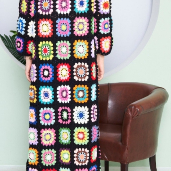 Crocheted Granny Square Cardigan Sweater xl xxl Homemade - Picture 4 of 10